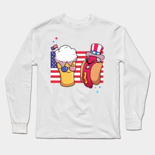 Kawaii Uncle Sam Hot Dog And Beer Long Sleeve T-Shirt